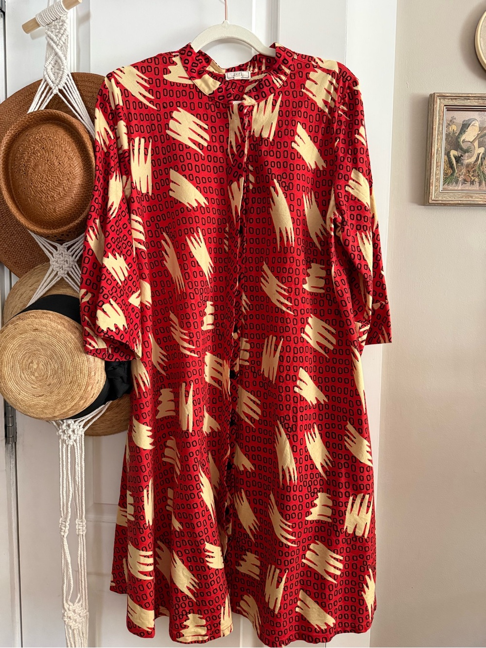 Zuri Kenya Red & Cream Patterned Women's Shirt Dress